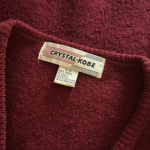 Vintage Crystal Kobe Burgundy Red Full Zip Sweater Size S Retro 100% Wool Winter - Picture 7 of 14
